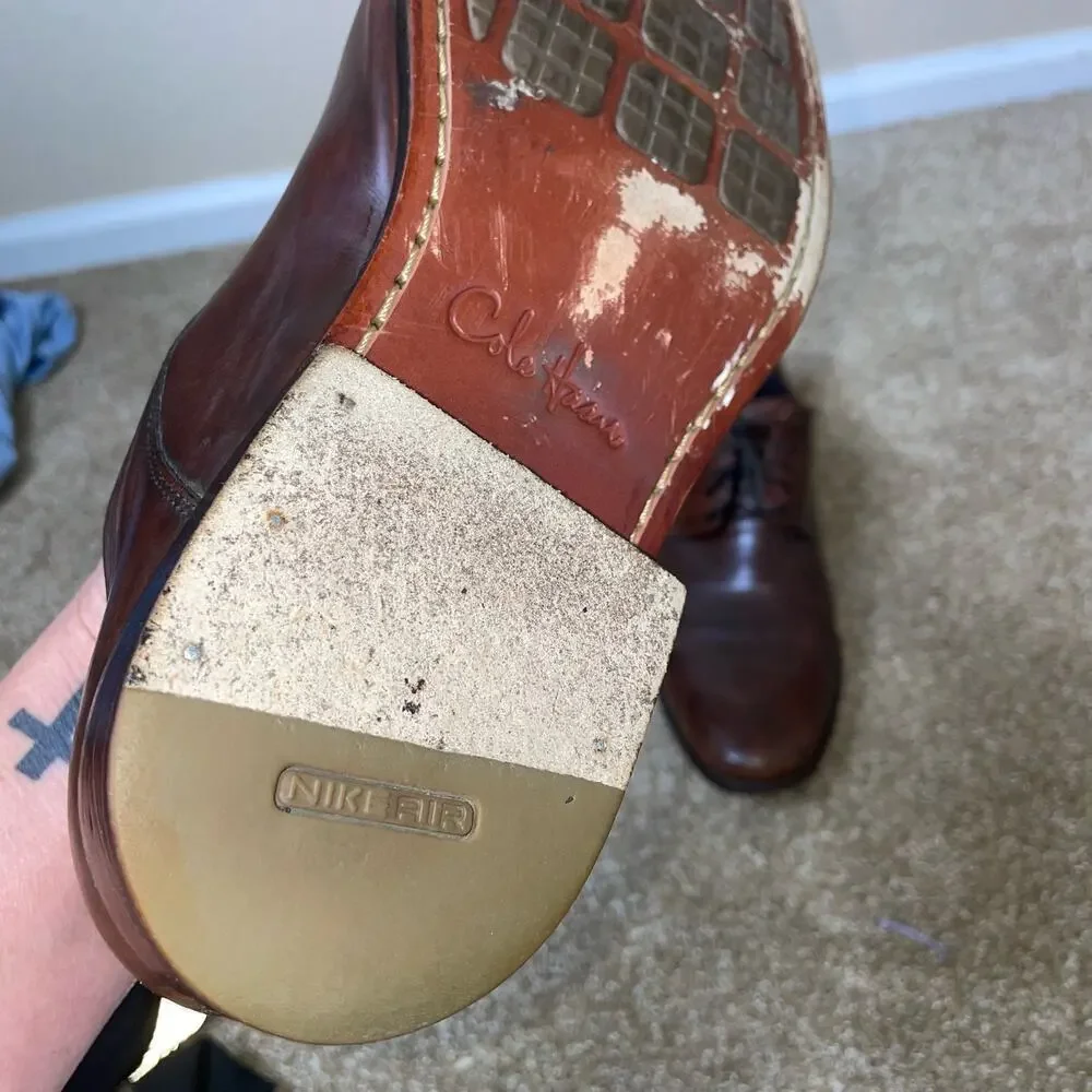 Cole Haan Colton Oxford Brown Leather Plain Nike Air Mens Size 10.5 laces